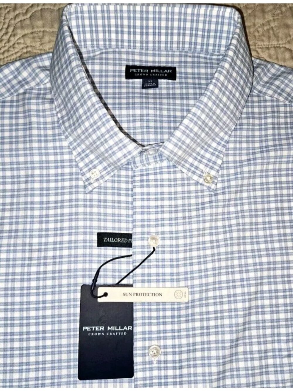 NEW PETER MILLAR, MENS SIZE XL, RAMPART CHECK PERFORMANCE UPF SHIRT-MSRP $200.00